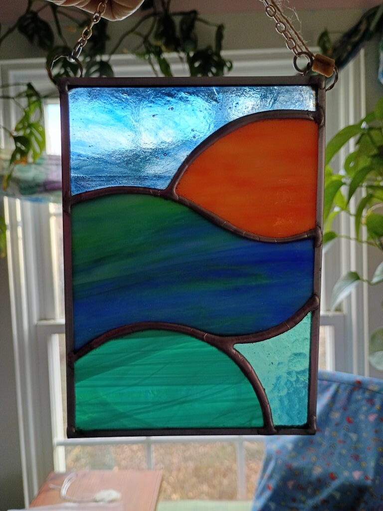 Ocean Sunrise stained glass mini-panel, 5 x 7